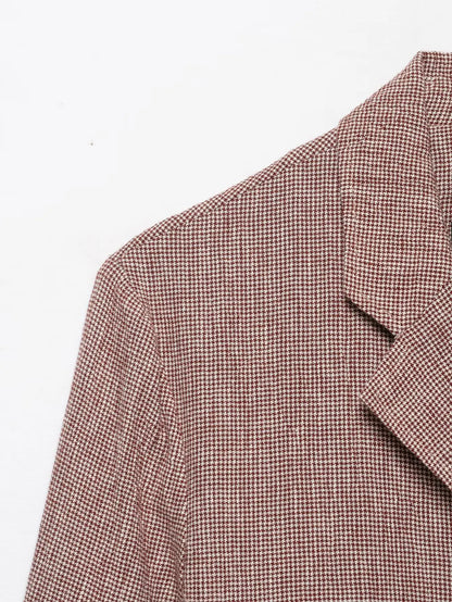 Casual Women Houndstooth Linen Blazer 2026 Spring Autumn Elegant Female Long Sleeves Lapel Collar Office Slim Suit Outerwear