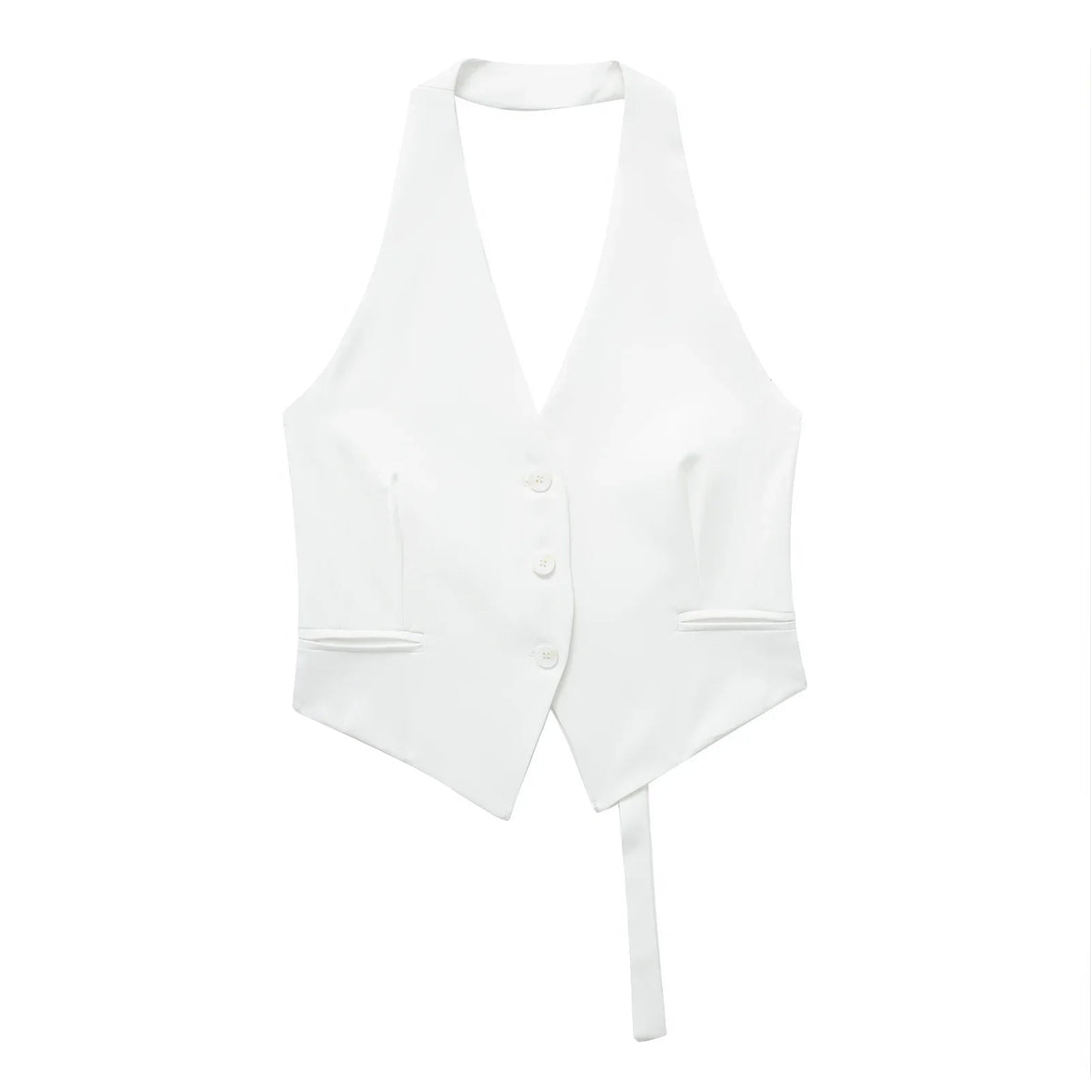 Halter Formal Vests Woman Off Shoulder Women's Suit Vest Backless Black White Short Vest Casual Cropped Sleeveless Vest