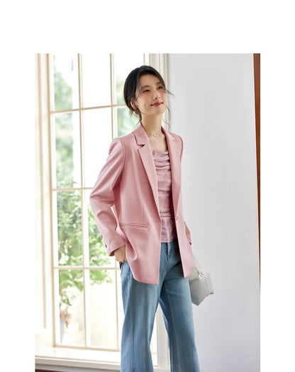Blazer Woman Long Sleeve Notched Casual Suit Jacket Femmes 2026 Spring Fall Office Wear Loose Button Ladies Blazers A1062