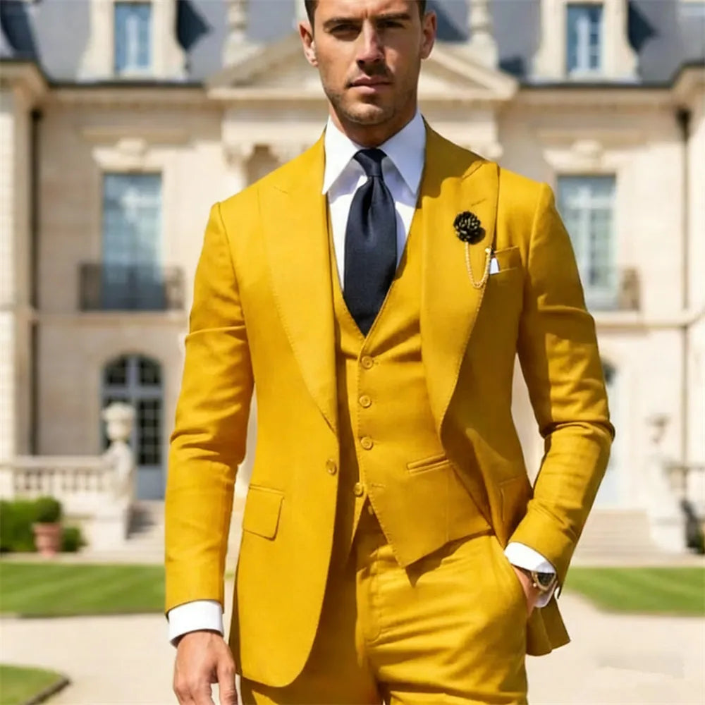 Men's 3-Piece Slim Fit Suit – Jacket, Vest & Pants for Weddings & Formal Events