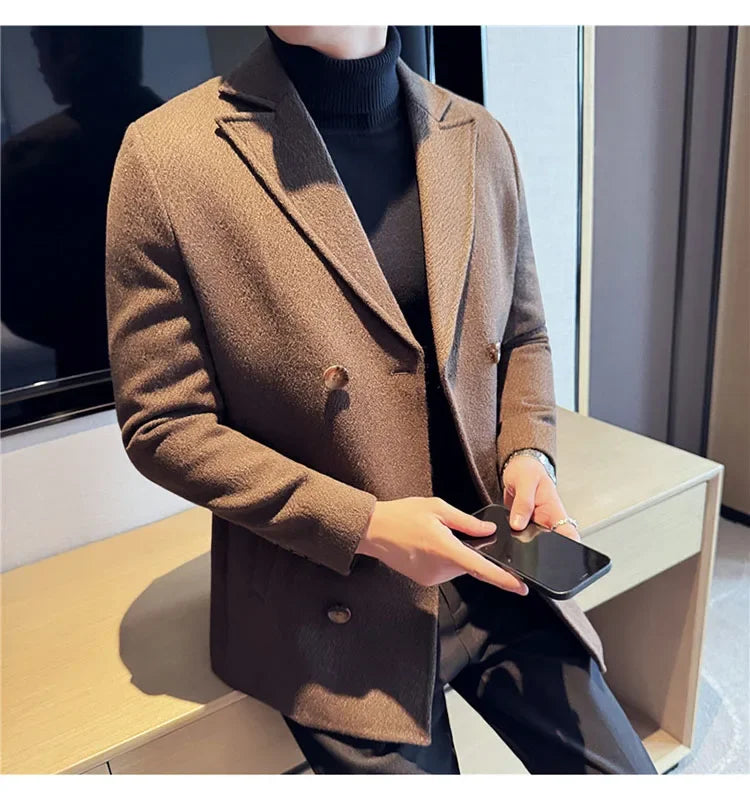 British Style Autumn Winter Thick Double Breasted Woolen Coats High Quality Men Business Casual Warm Suit Jackets Men Clothing