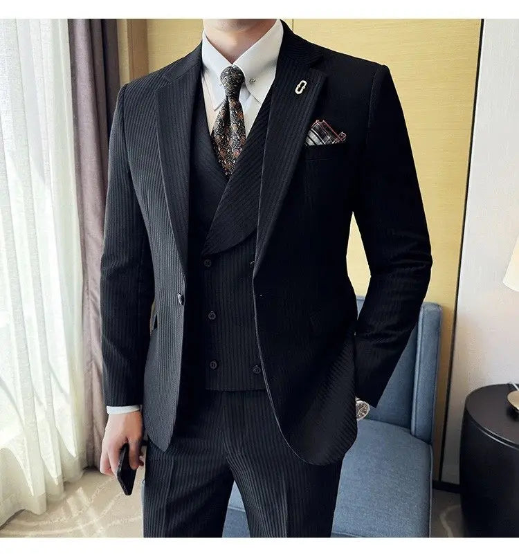 Men's Slim Fit 2-Piece Suit – Striped Single-Breasted Blazer and Trousers for Wedding, Business & Formal Wear