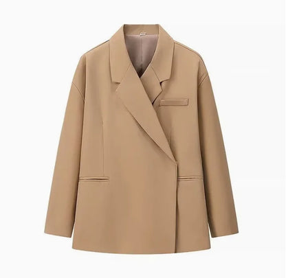 Cross-Border Women's Fashion Color Block Lapel Side Buttoned Suit Jacket Princess Style Loose Fit Long Sleeve Regular Length