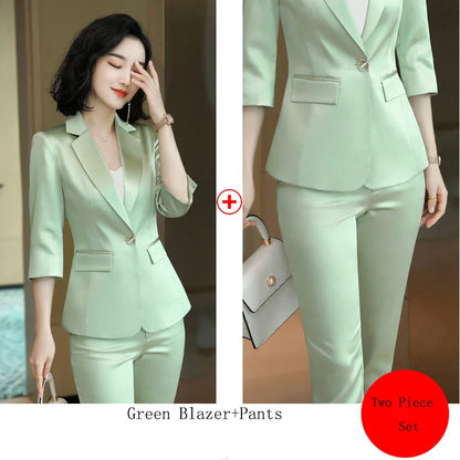 High-end Premium Women's Blazer Pant Two Piece Office Suit 2022 Spring New Elegant Temperament Female Jacket Casual Ninth Pants