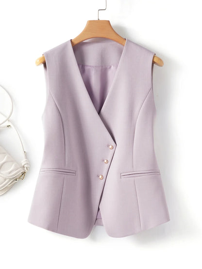 Whitevneck Short Vest for Women Spring & Fall Single-Breasted Slim Workplace Elegant Fashionable Top