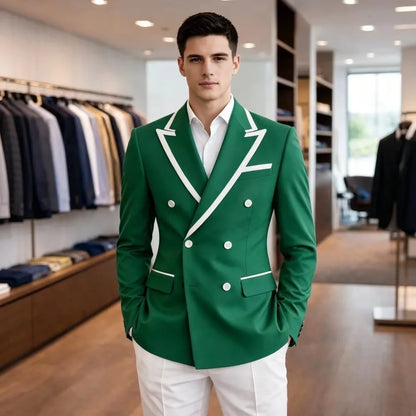 New Fashion Double Breasted Jacket for Men Peak Lapel Slim Fit Suit Blazer for Prom Party Wedding Business One Coat