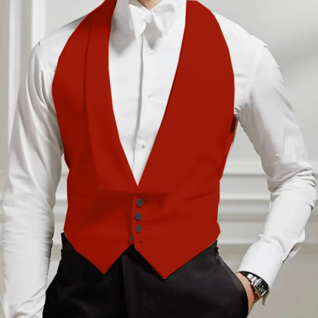Men Vest Single Button Solid White with Lapel Waistcoat for Weddings & Formal Events
