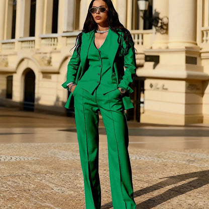 Light Blue 3 Piece Suit Set New Women's Jackets Single Breasted Peaked Lapel Blazer+Vest+Pants Formal Office Commute Outfit