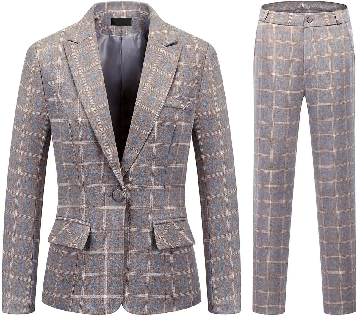 Plaid Women Suits Office Sets 2023 Vintage Long Sleeve Single Button Silm Blazers Chic High Waist Casual Pants Suits