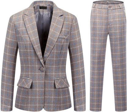 Plaid Women Suits Office Sets 2023 Vintage Long Sleeve Single Button Silm Blazers Chic High Waist Casual Pants Suits