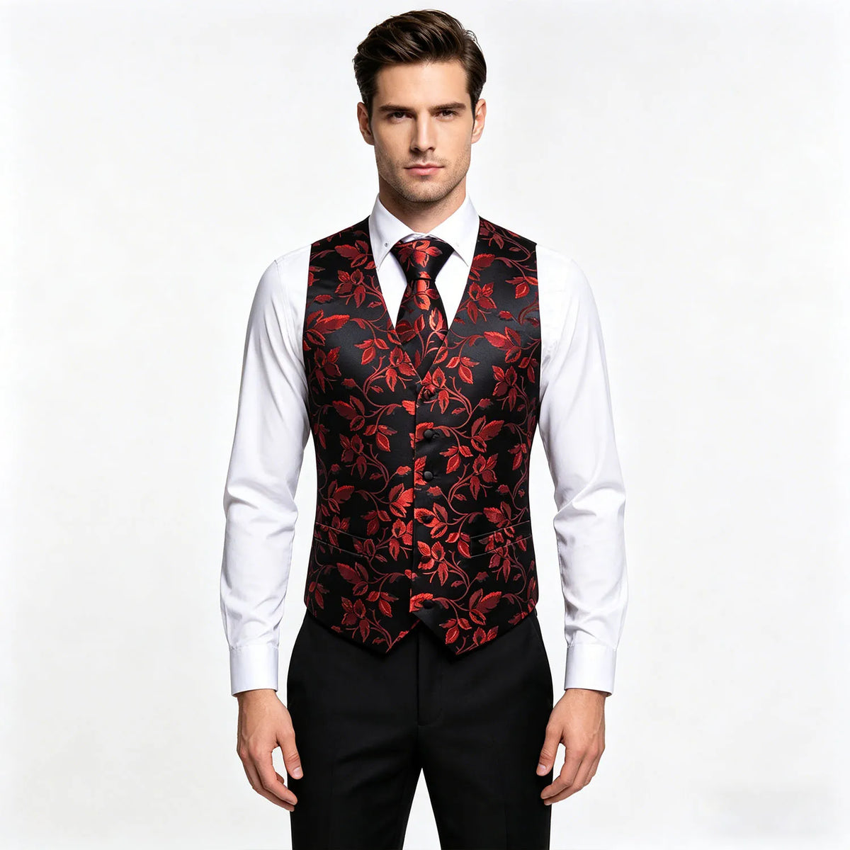 Men's Vest Single-Breasted Formal Waistcoat Floral V-Neck Fit for Wedding Business Party