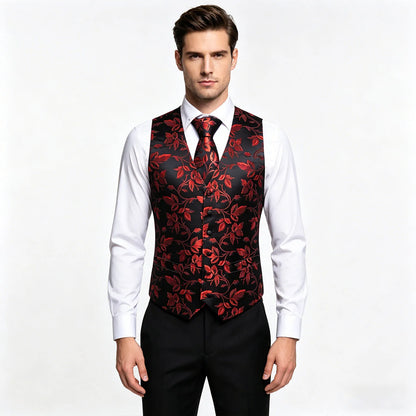 Men's Vest Single-Breasted Formal Waistcoat Floral V-Neck Fit for Wedding Business Party