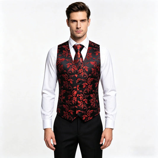 Men's Vest Single-Breasted Formal Waistcoat Floral V-Neck Fit for Wedding Business Party