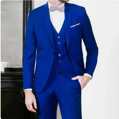 3 Piece Royal Blue Men Suits Slim fit Wedding Tuxedo with Notched Lapel Male Fashion Clothes Groom Suit Set Jacket Vest Pants