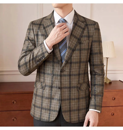 High Quality Autumn Retro Casual Suit Jacket for Men Faux Leather Business Social Wedding Blazers Office Groom's Formal Coats