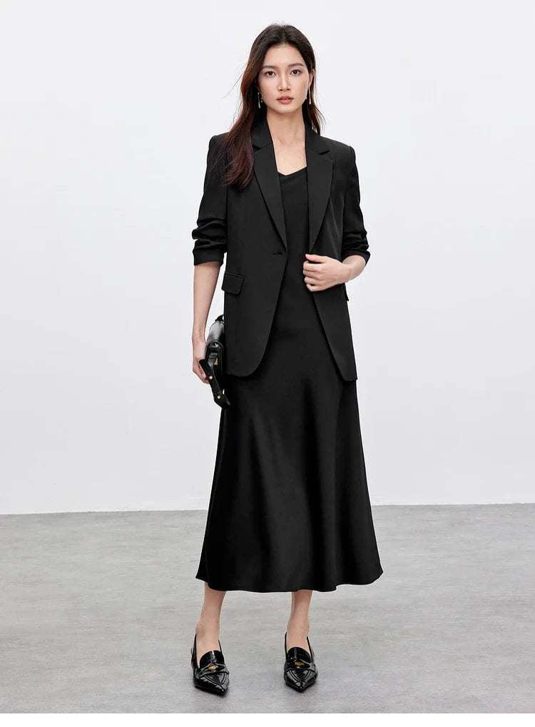 Women's Blazer 2026 Spring Fall Shoulder Pad Gathered Cuff Legant Draped Office Ladies Jackets Woman Clothes 151X57670