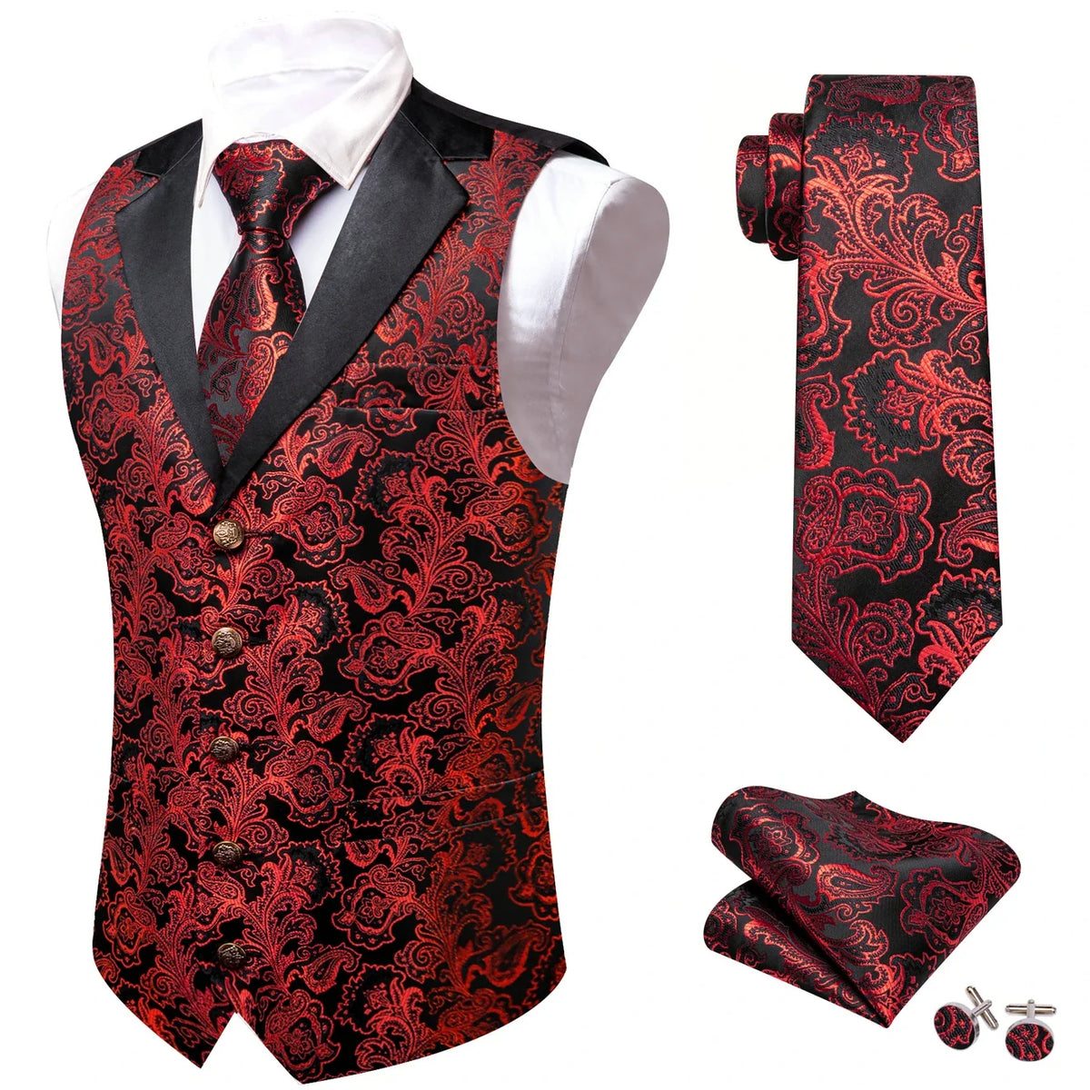 Men's Jacquard Floral Vest & Bowtie Set for Wedding & Formal Events – Yellow