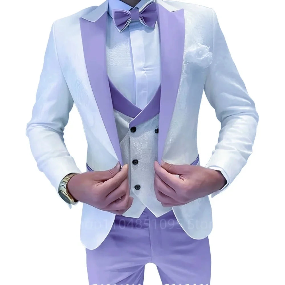 Elegant Jacquard Men's Suits Slim Fit 3 Pieces Blazer+Vests+Pants for Party Prom Tuxedos Business Set Wedding Men Clothes Outfit