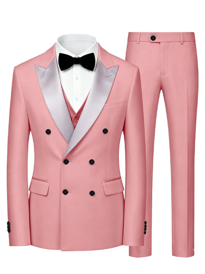 Men's Double Breasted 3 Piece Suit – Slim Fit Tuxedo Set for Weddings & Formal Events