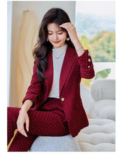 Fashion Women Suits 2024 New Autumn Winter Temprament Business Formal Slim Blazer And Flare Pants Office Ladies Work Wear