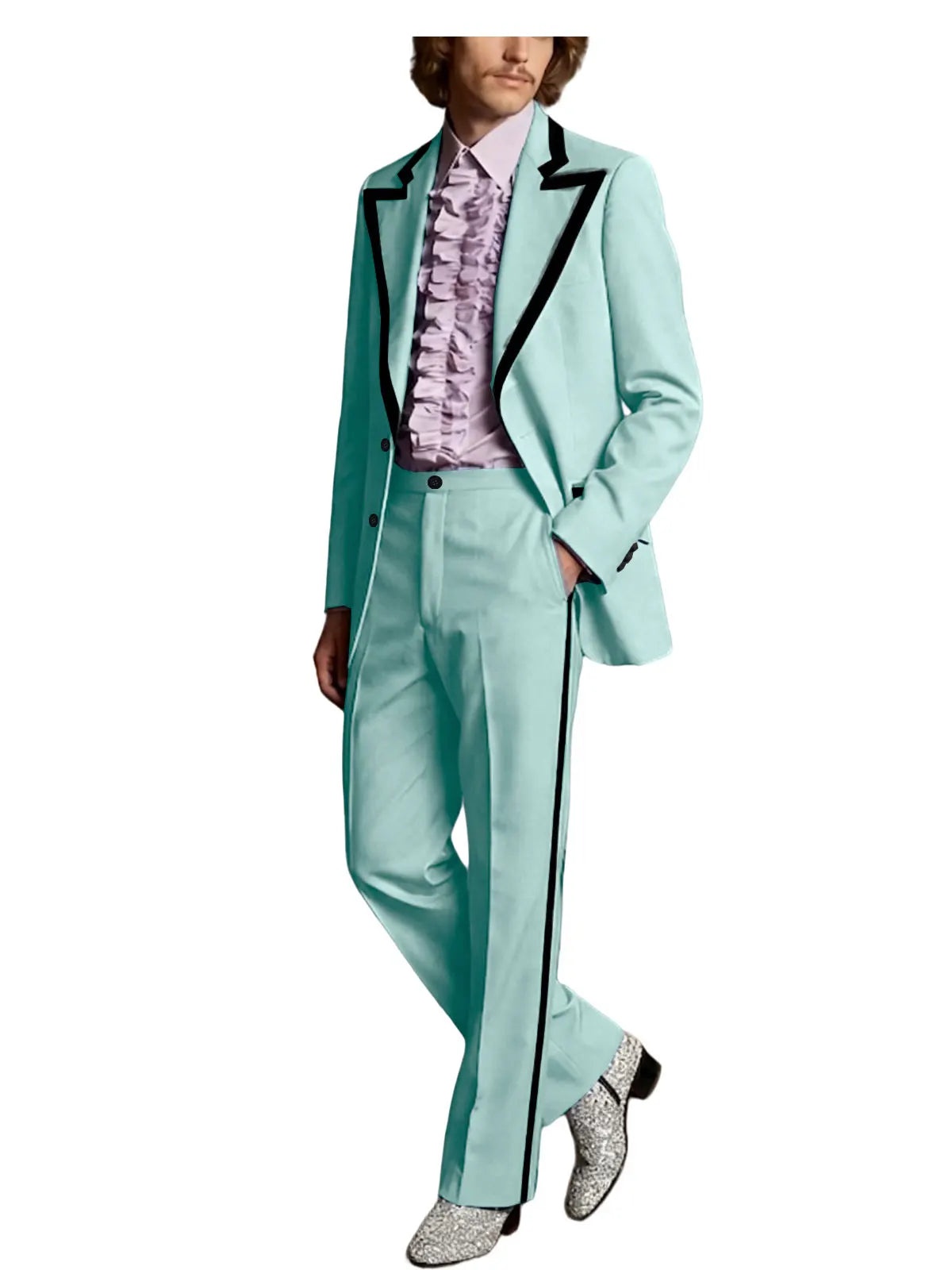 Men's Tuxedo Suit 2-Piece Slim Fit Blazer and Pants Set with Black Velvet Trim for Weddings and Formal Events