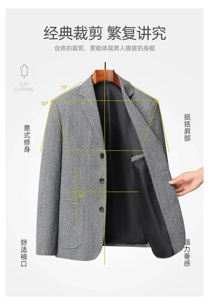 Mens Blazer Fashion Business Handsome Gentleman Korean Version of British Style Leisure Slim Solid Color Wedding Work Blazer