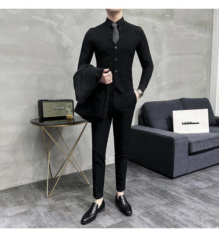 Men's Slim Fit 3-Piece Suit – Solid Color, Smart Casual & Wedding