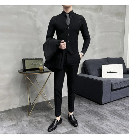 Men's Slim Fit 3-Piece Suit – Solid Color, Smart Casual & Wedding
