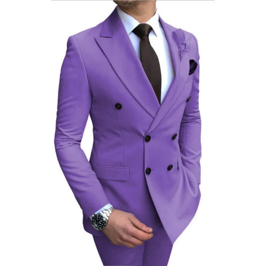 Men's Linen 3-Piece Slim Fit Suit – Peak Lapel Wedding & Formal Suit in Blue & Beige