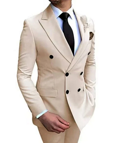 Formal Men's Suits 2 Pieces Jacket Pants Handsome Peak LapelDouble Breasted Suit Set For Men Groom Tuxedo Party Prom Hot Sale