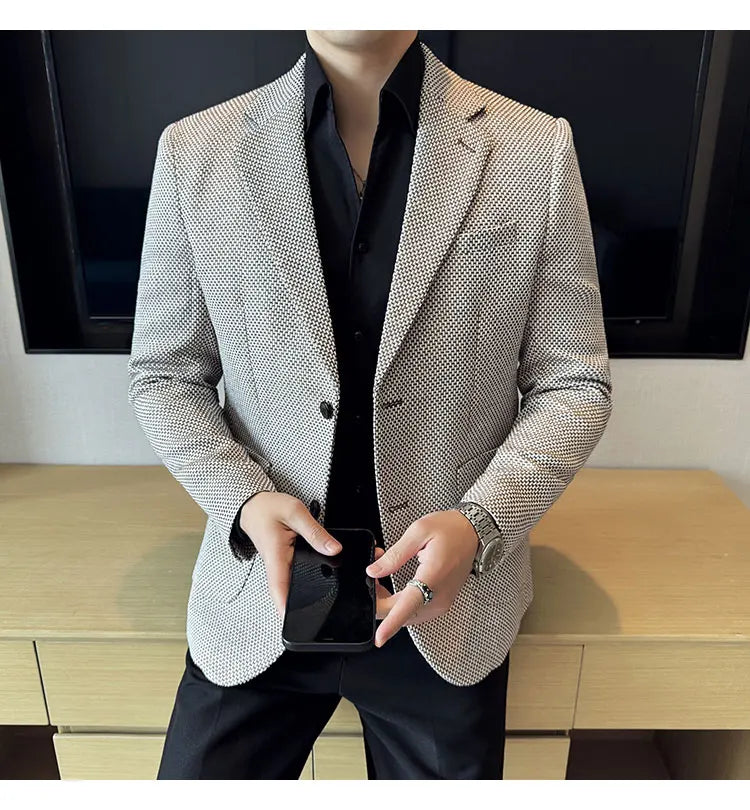 New Lmitation Linen Woven Slim Fit Suit Jacket Men Fashion Casual Business Blazers Wedding Social Party Dress Coats 4XL-M