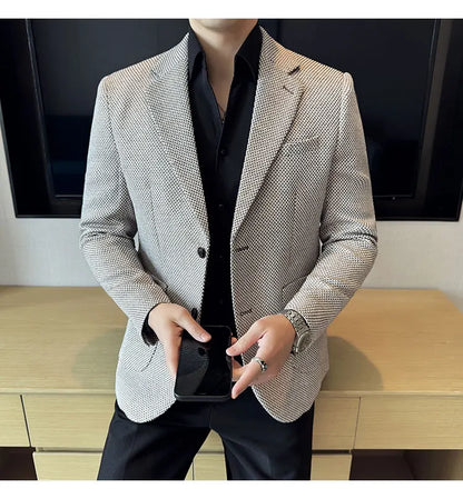 New Lmitation Linen Woven Slim Fit Suit Jacket Men Fashion Casual Business Blazers Wedding Social Party Dress Coats 4XL-M