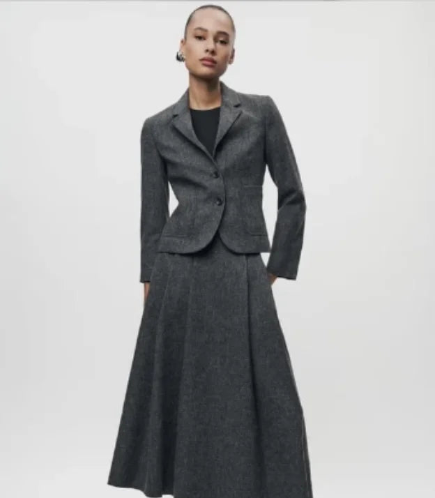 Women's Wool Blend Waist-Cinching Suit Jaet Autumn Winter New Sle Casual All-Match Long Sve Classic Collar  Color