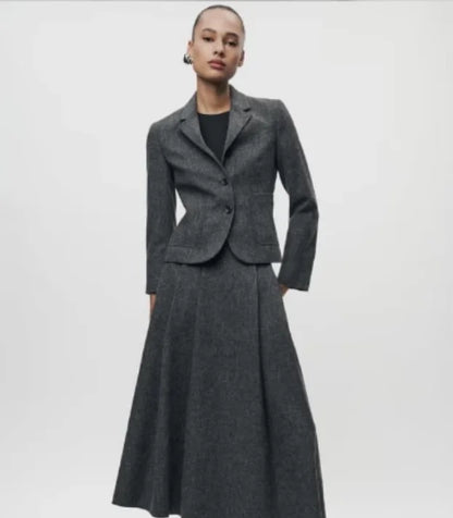 Women's Wool Blend Waist-Cinching Suit Jaet Autumn Winter New Sle Casual All-Match Long Sve Classic Collar  Color