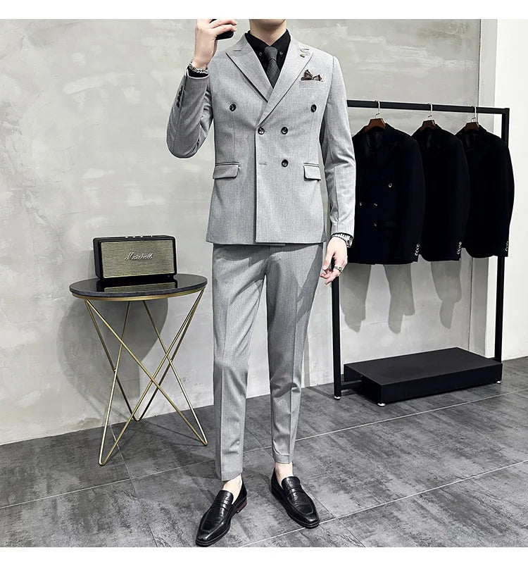 Men's Double-Breasted 2-Piece Suit – Slim Fit, Formal Business & Wedding