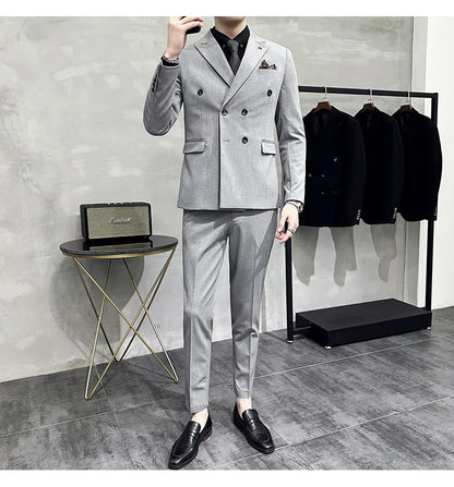 Men's Double-Breasted 2-Piece Suit – Slim Fit, Formal Business & Wedding
