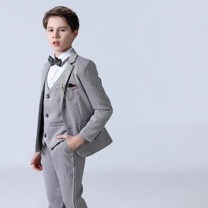 Big Teenager Tuxedo Dress Children Dance Costume Flower Boy Wedding Suit Kids Formal Jacket Vest Pants 3PCS Party Photograph Set