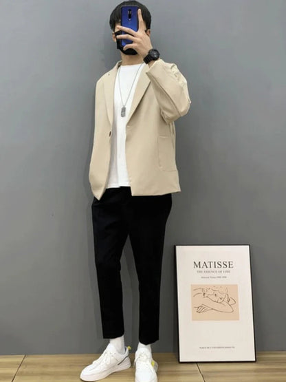 Casual Suit Jacket Early Spring Light Mature Style Men's Korean Trendy Single Blazer Suit Set