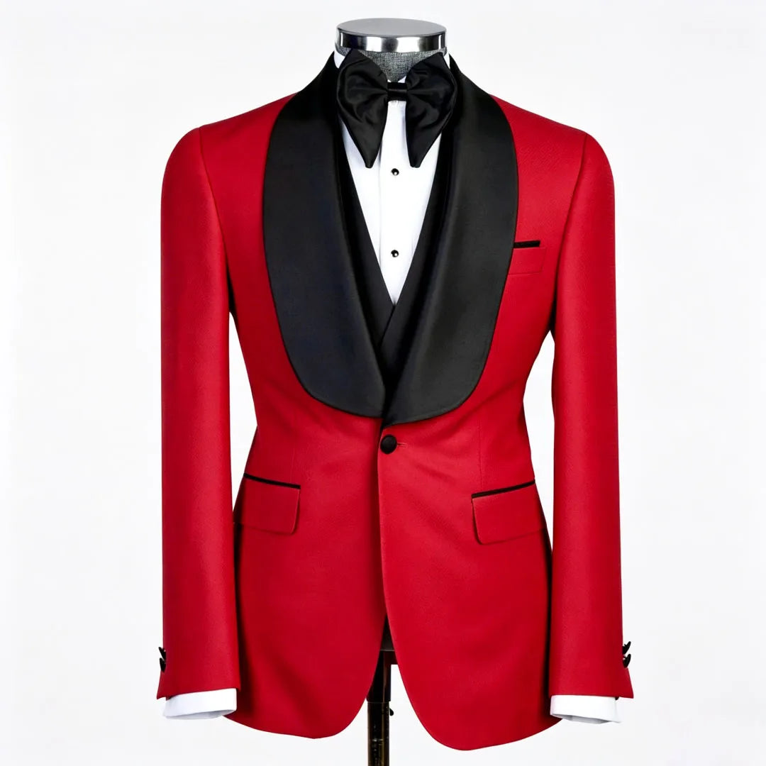 Men Suit Champagne 3 Piece With Black Lapel For Wedding Groom Banquet Party Birthday Prom Business Work Office Jacket Vest Pants