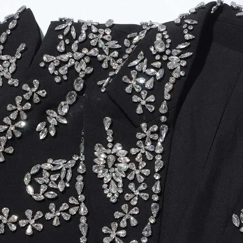 Sexy Stylish Coats 2025 Spring Autumn New Women Diamonds Nail Bead Heavy Waist Exposed High Sense Long Sleeve Blazer HK3760