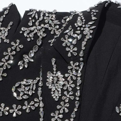 Sexy Stylish Coats 2025 Spring Autumn New Women Diamonds Nail Bead Heavy Waist Exposed High Sense Long Sleeve Blazer HK3760