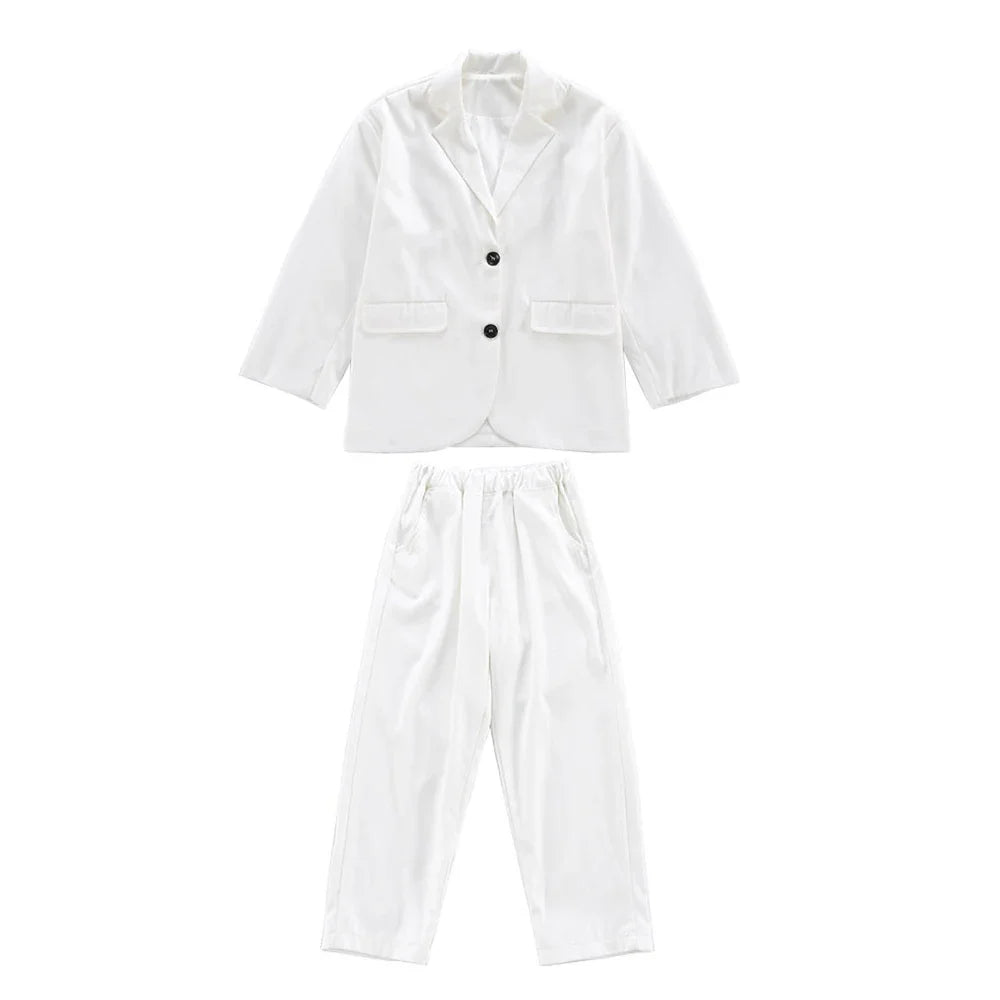 Fashion Kids Clothes 2 Piece Notch Lapel Single Breasted Streetwear Sets Chic Sporty Active Daily Casual Chilren's Clothing