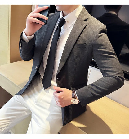 2024 Spring Plaid Blazers Men Single Breasted Casual Business Suit Jacket Fashion Slim Social Banquet Wedding Groom Dress Coats