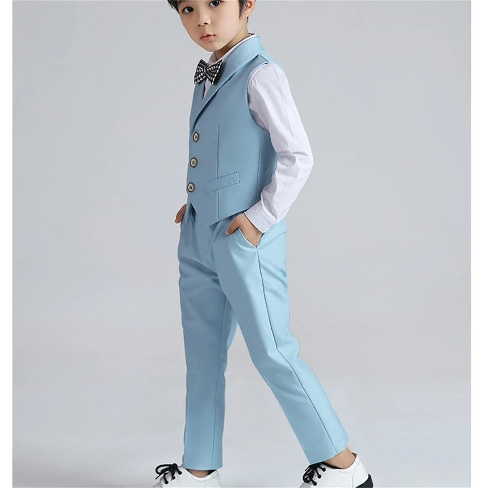 Solid 2-Piece Vest Trousers Set for Kids, Wedding Ring Bear Suit Set, Chidren Formal Dress Wear 90-170cm Boys Sets