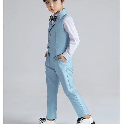 Solid 2-Piece Vest Trousers Set for Kids, Wedding Ring Bear Suit Set, Chidren Formal Dress Wear 90-170cm Boys Sets