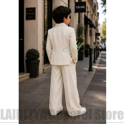Fashion Boys Suit 2 Piece Double Breasted Blazer Wide Leg Pants Kids Wedding Formal Outfit Birthday Party Daily Casual Tuxedo