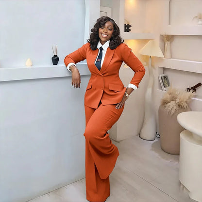 Classic Professional Burgundy Double Breasted Women's Suit Office Formal 2 Piece Jacket Pants Set Casual Daily Streetwear