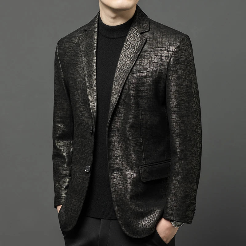 2024 High-end Men's Fashion Handsome Spring and Autumn Leather Printed Men's Suit Business Casual Coat  Men Leather Jacket  Suit