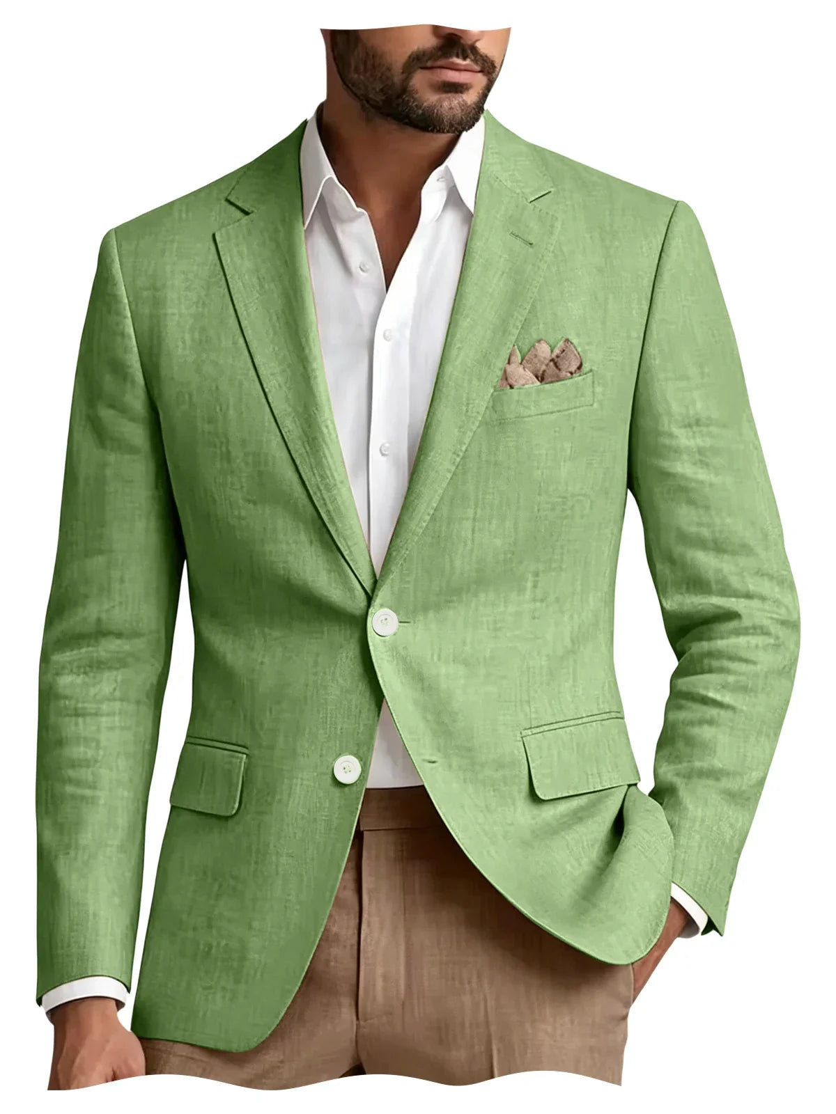 Men's Linen Blazer Notch Lapel 2 Buttons Slim Fit Casual Sport Jacket Lightweight Breathable Summer Business Wedding Daily Wear