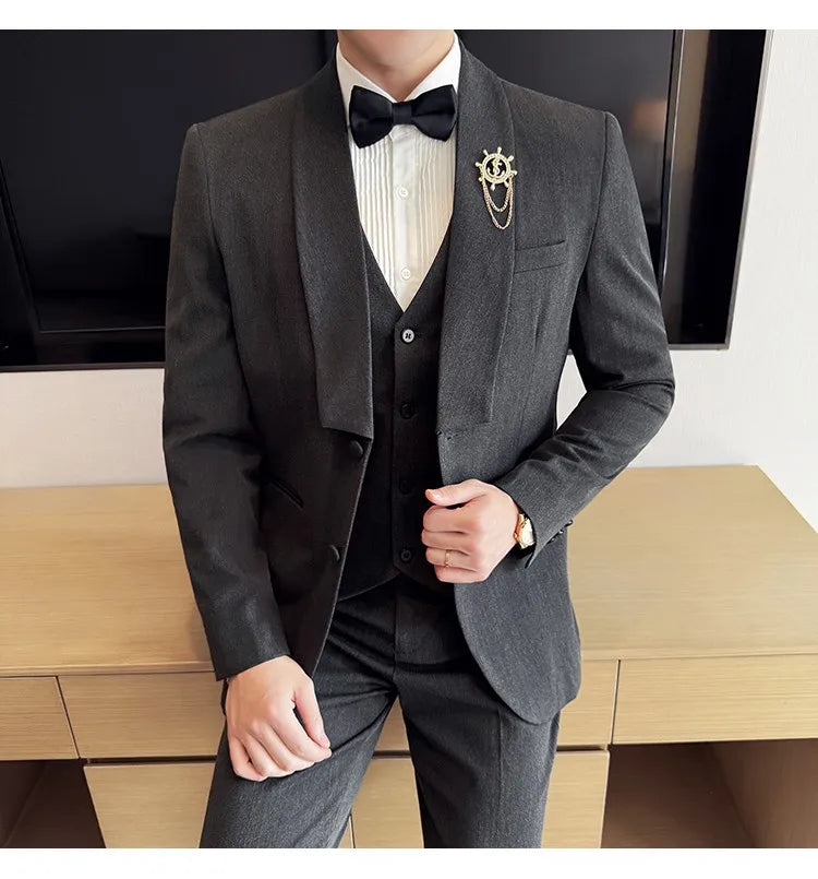 High Quality Casual Business Suit Set Men Slim Fit Social Wedding Groom Formal Set 3 Piece Set (jacket+vest+pant）men Clothing